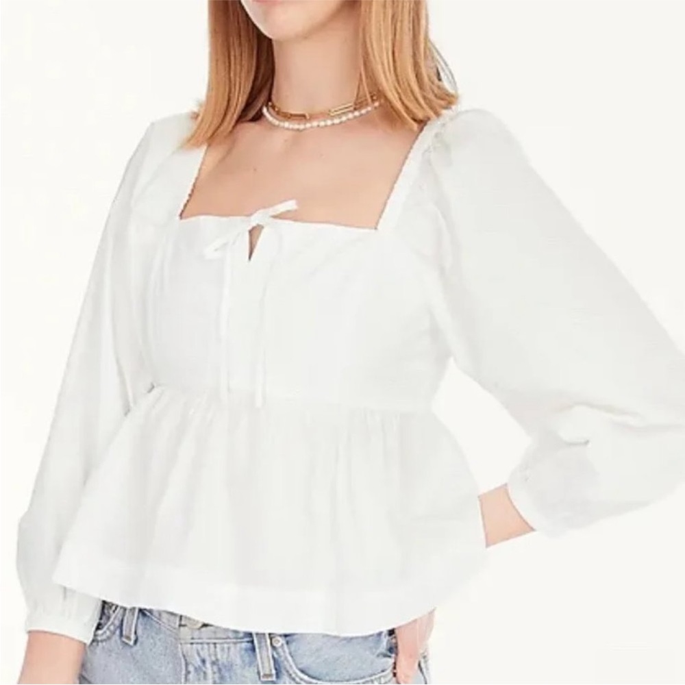 J.Crew white cotton blouse 4 long sleeve Squareneck cotton poplin top